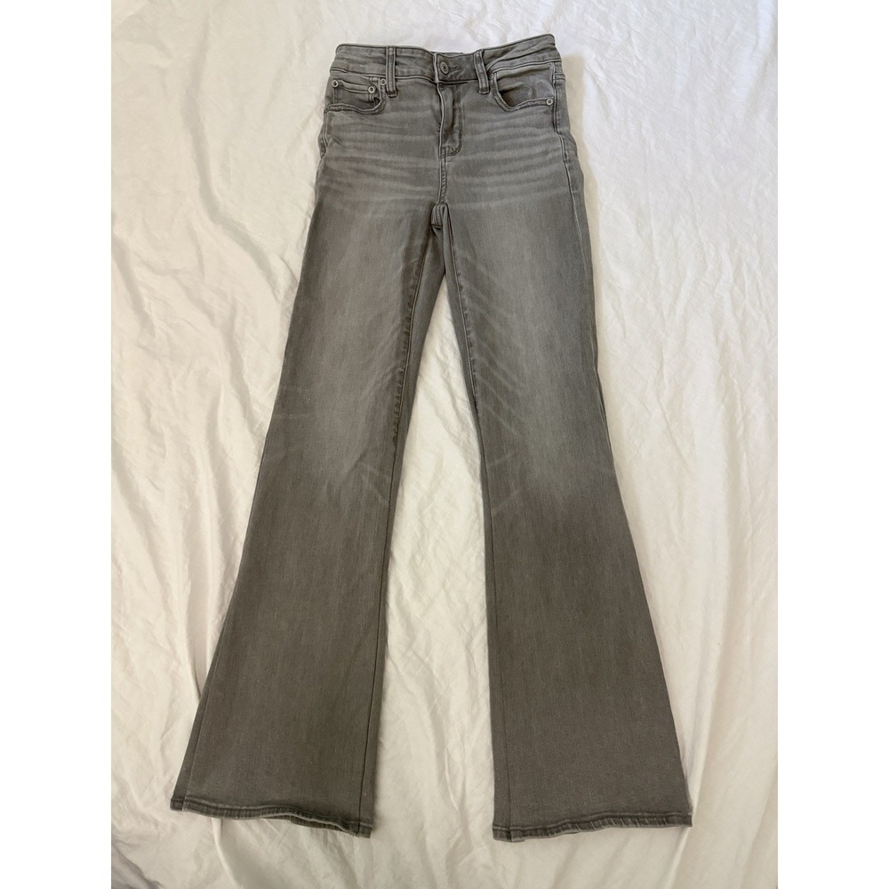 American Eagle Jeans Womens Sz 0 Regular Gray Festival Flare Next Level Stretch
